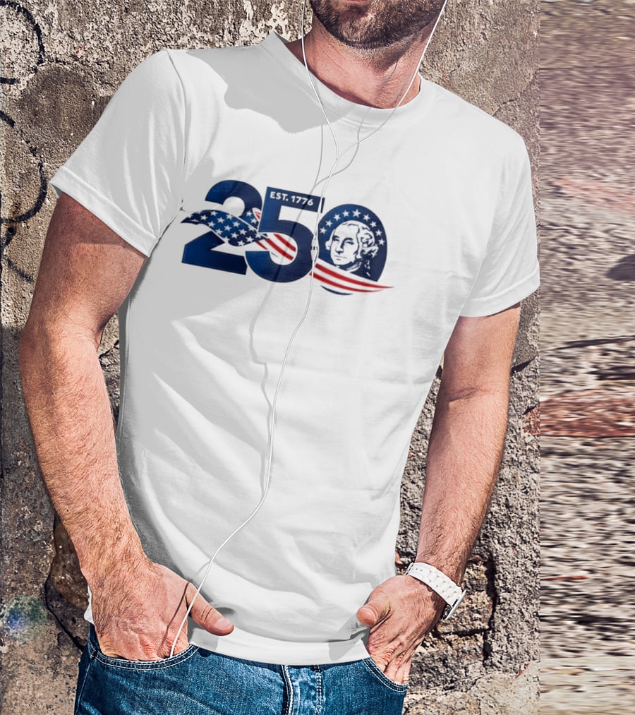 250 Years America 250th Anniversary Patriotic Est 1776 Washington Stars Stripes Eagle T-Shirt