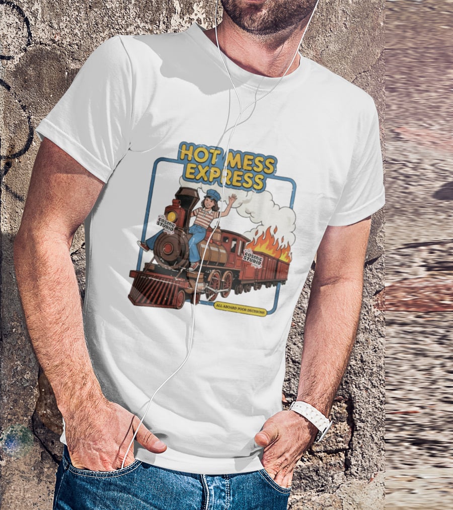 Hot Mess Express All Aboard Poor Decisions Cosmic Studio Vintage Train Cartoon T-Shirt