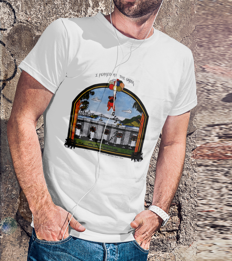 I Peaked At The Greek Grateful Dead 1985 Bear Balloons Musical Notes T-Shirt