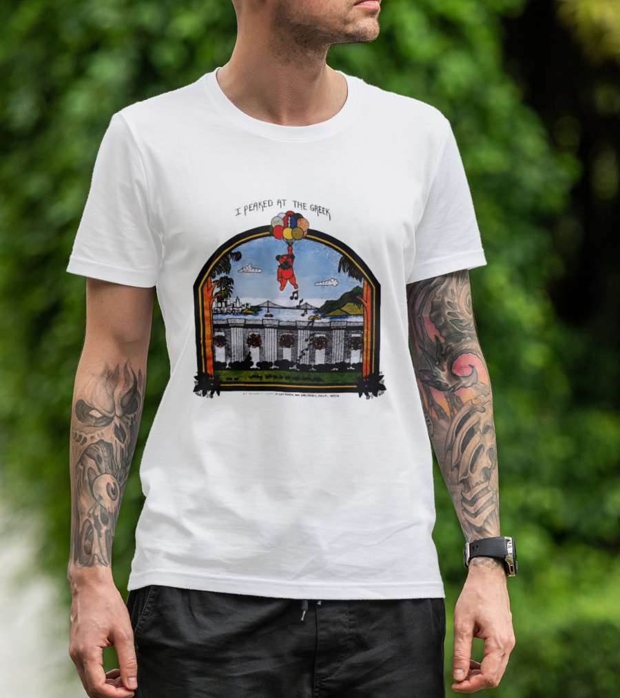 I Peaked At The Greek Grateful Dead 1985 Bear Balloons Musical Notes T-Shirt