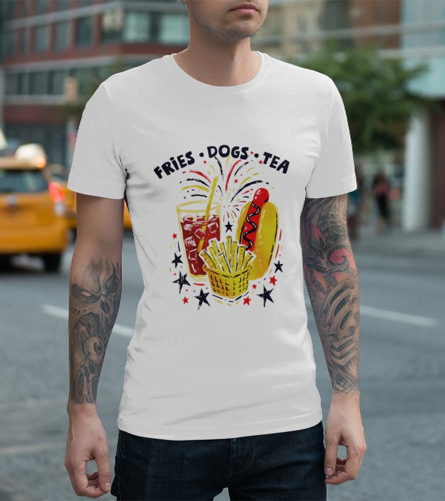 Fourth Of July Fries Dogs Tea Fireworks 250th Anniversary Celebration America T-Shirt