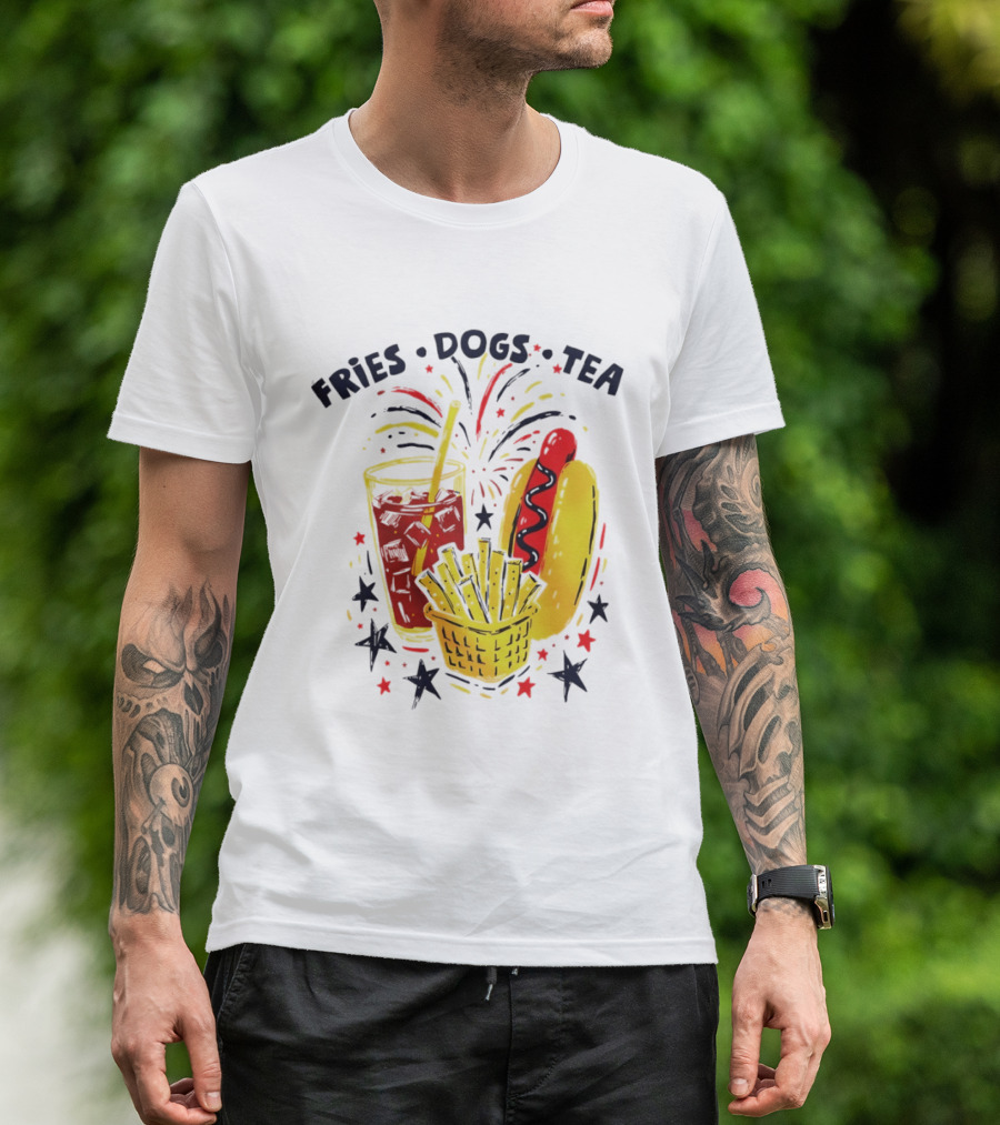 Fourth Of July Fries Dogs Tea Fireworks 250th Anniversary Celebration America T-Shirt