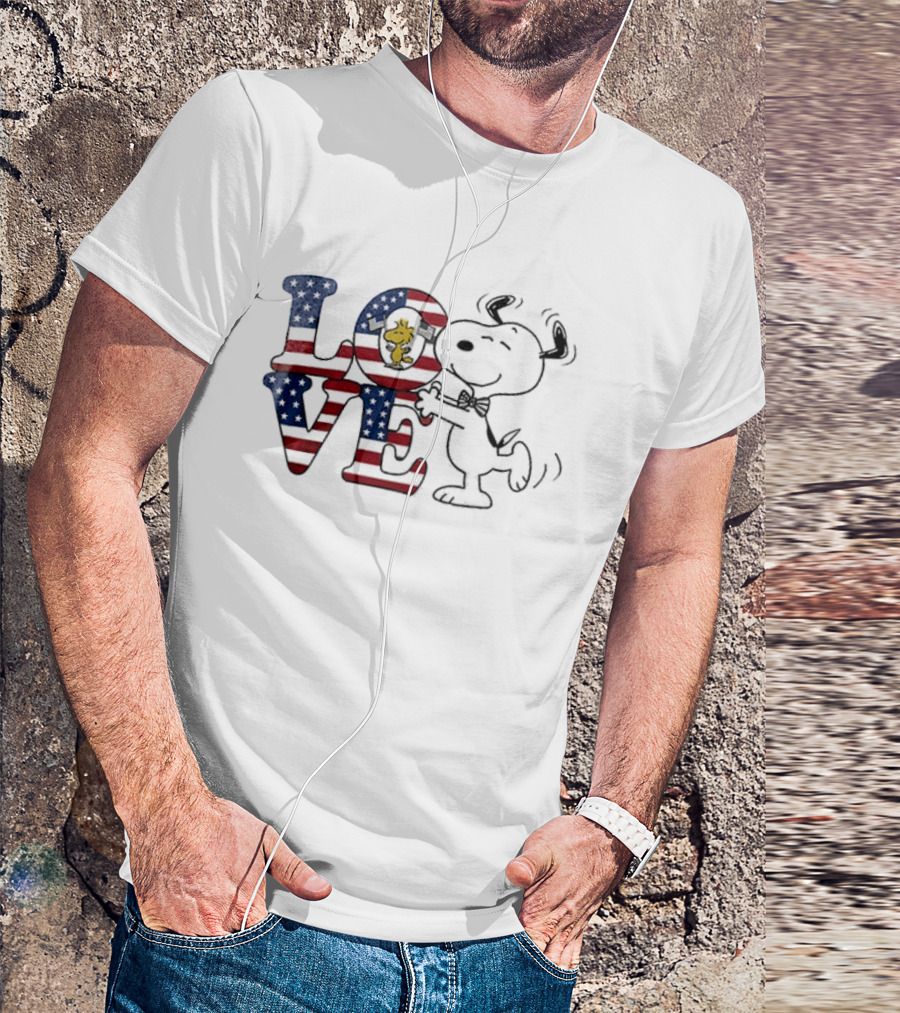 Peanuts Snoopy Love One Nation Under God American Flag 250 Years T-Shirt