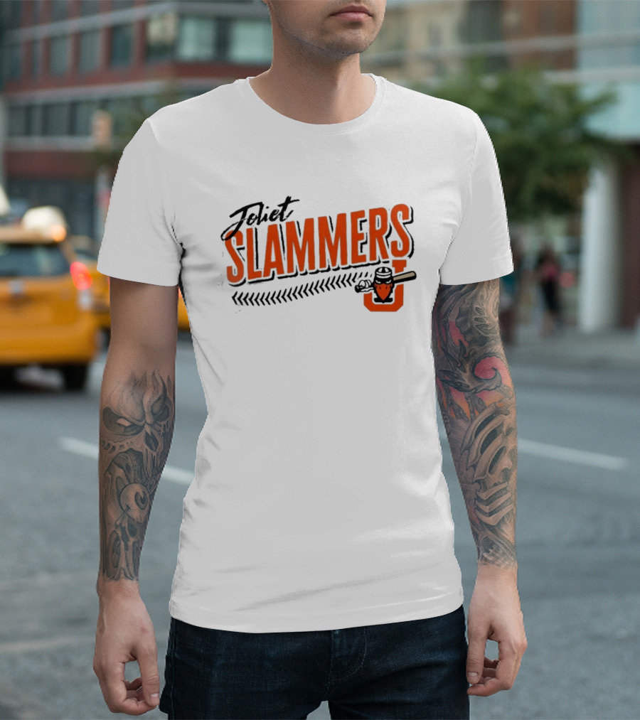 Joliet Slammers Baseball Orange Text With J Batting T-Shirt