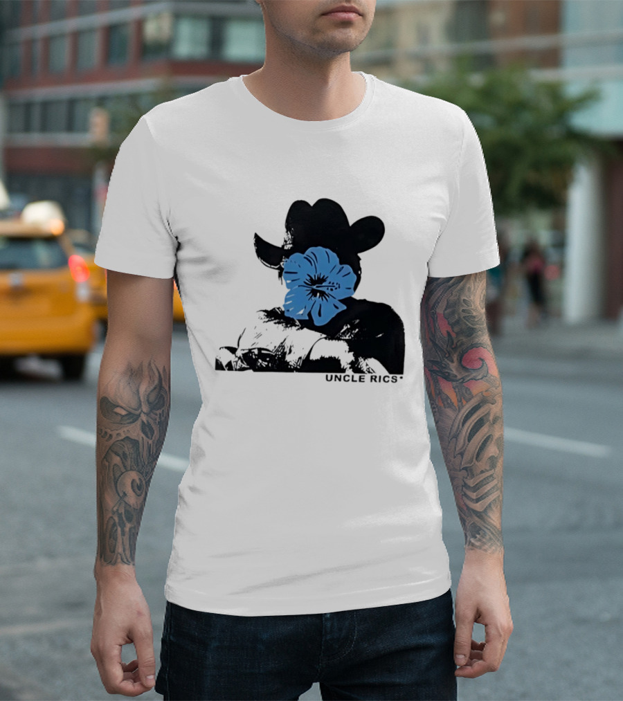 Andy Warhol Uncle Rics Blue Flower Cowboy Hat T-Shirt