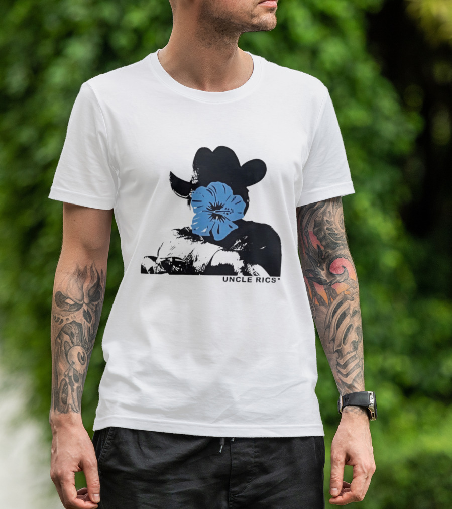 Andy Warhol Uncle Rics Blue Flower Cowboy Hat T-Shirt