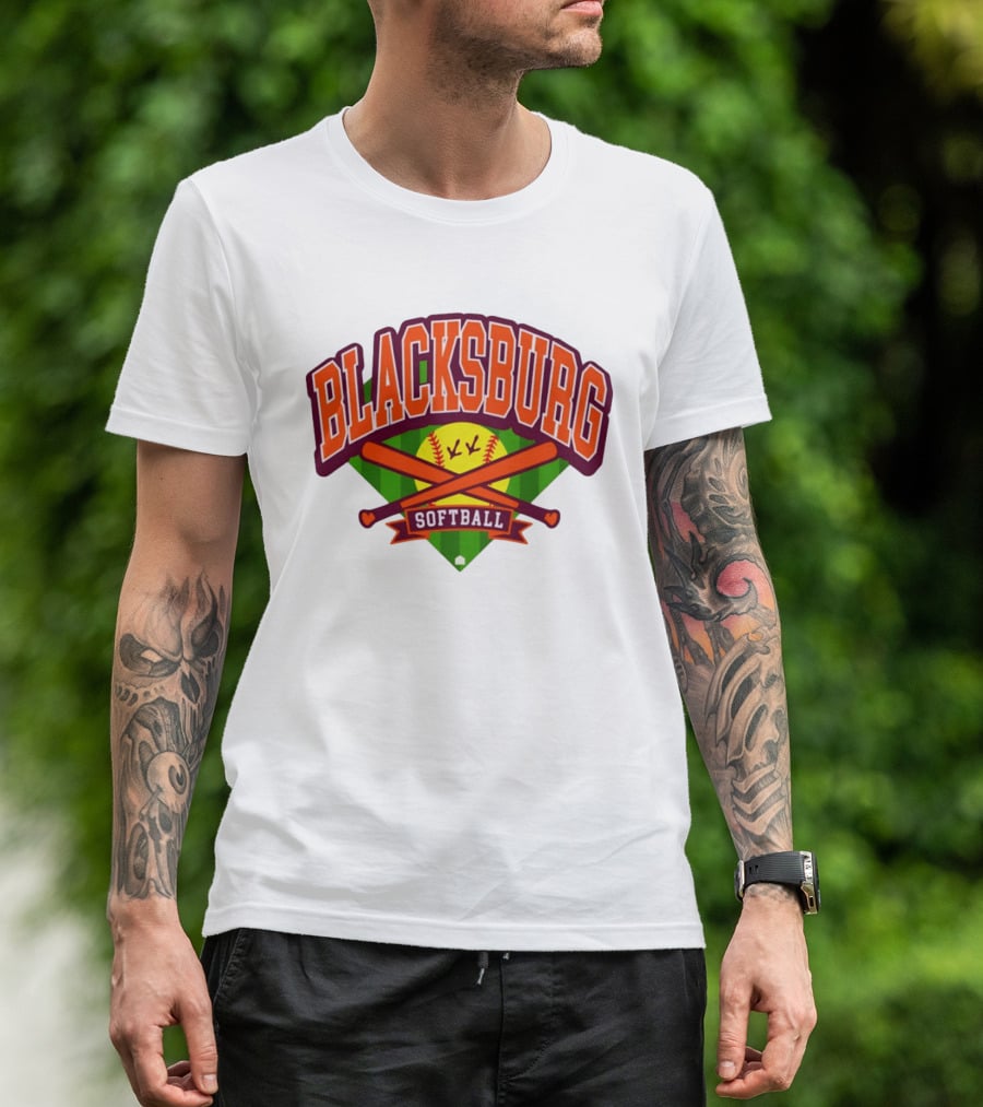Blacksburg Softball Team Virginia Club Baseball Bat Crossed T-Shirt