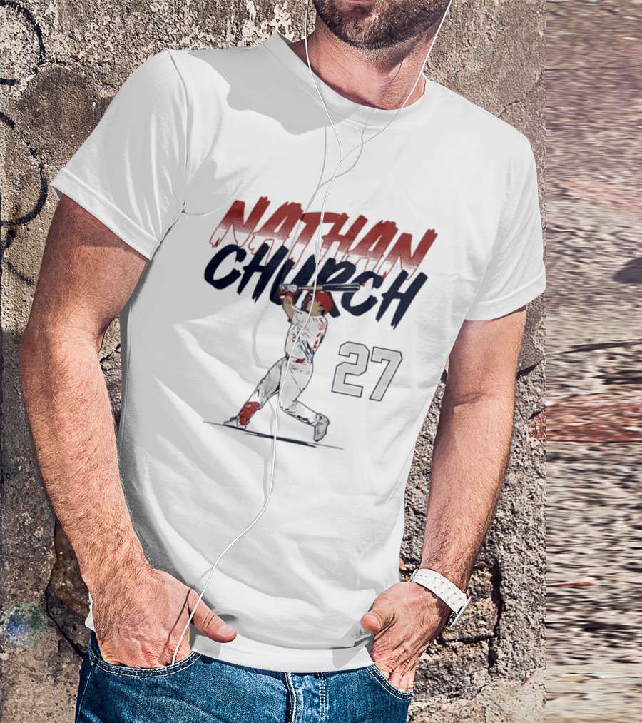 Nathan Church 27 St. Louis Baseball Slugger Swing T-Shirt