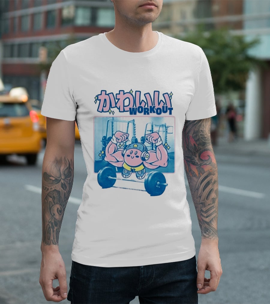 Kawaii Workout Kirby Barbell Gym Motivation T-Shirt