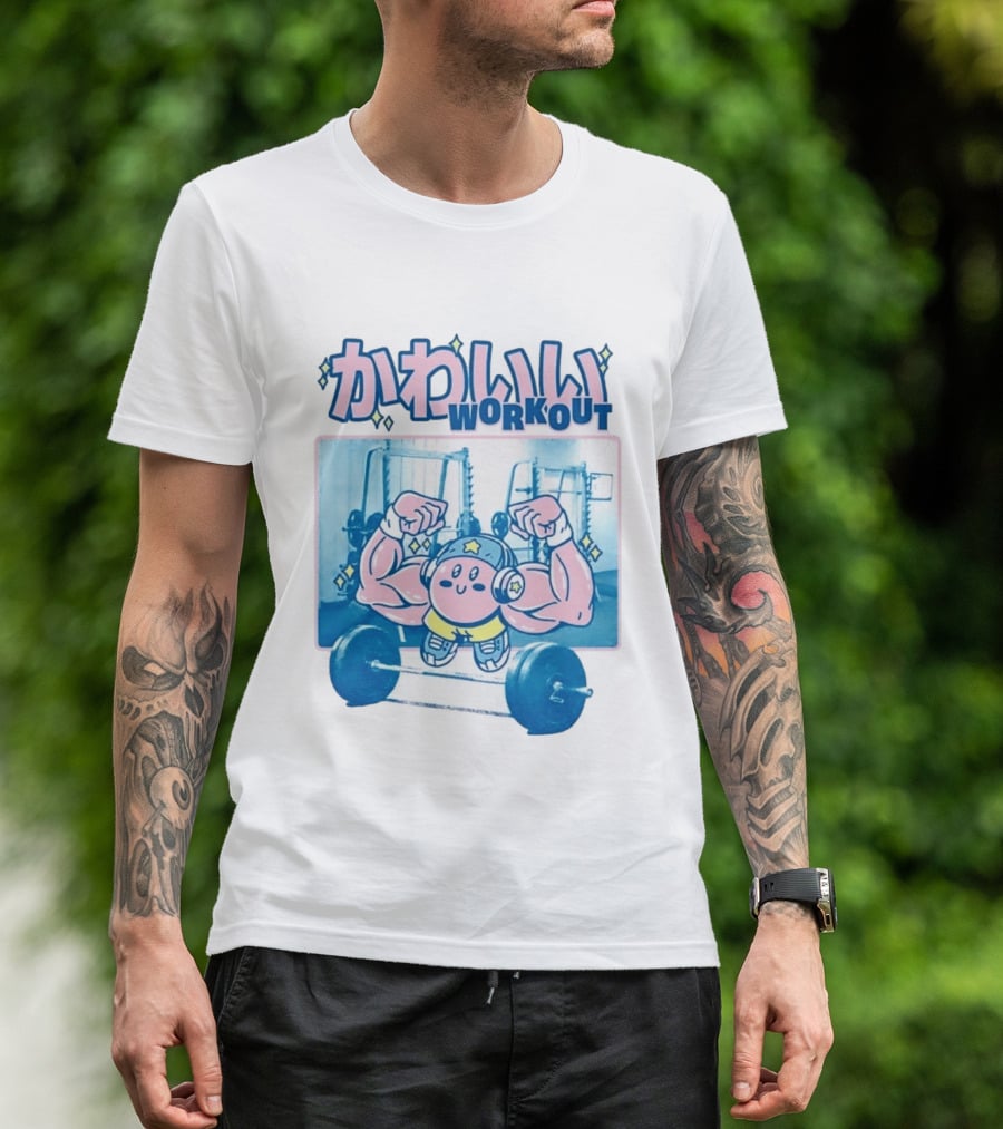 Kawaii Workout Kirby Barbell Gym Motivation T-Shirt