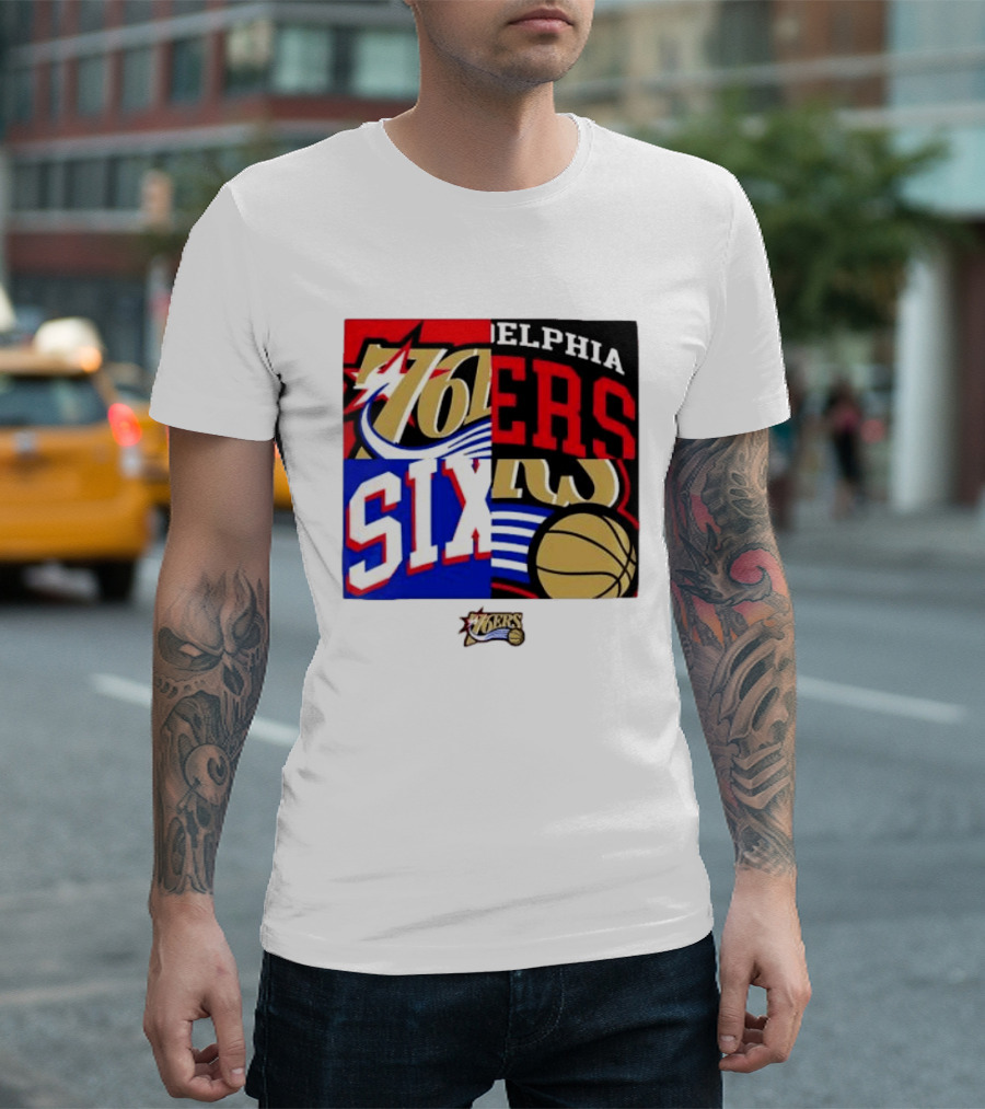 Philadelphia 76ers Vintage Block Logo Compilation NBA Basketball Fan Merch T-Shirt