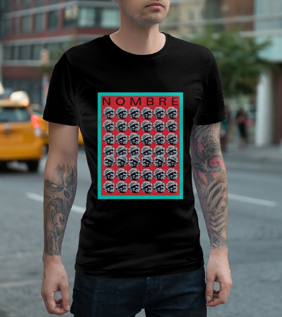 NOMBRE Repeating Pattern Red Teal T-Shirt