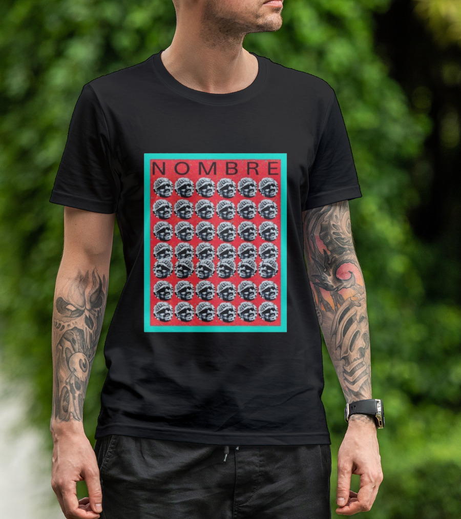 NOMBRE Repeating Pattern Red Teal T-Shirt