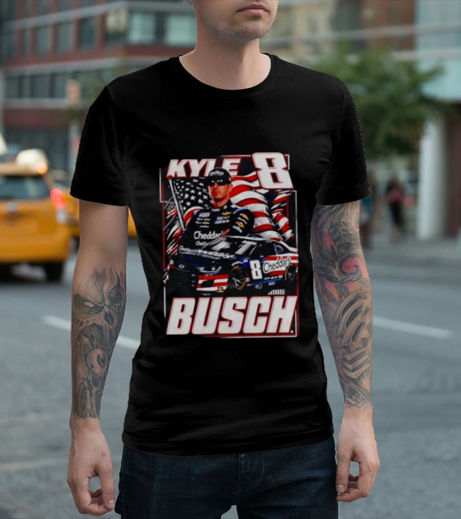 Kyle Busch 8 Cheddar's Racing With American Flag T-Shirt