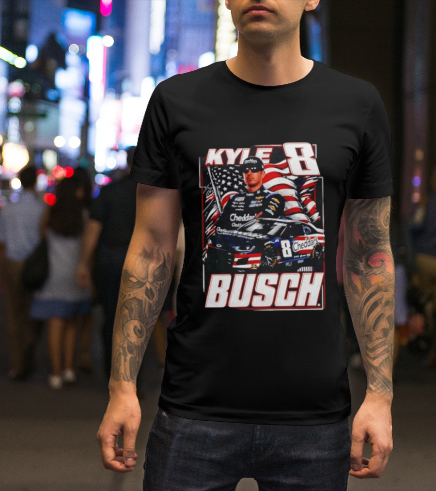Kyle Busch 8 Cheddar's Racing With American Flag T-Shirt