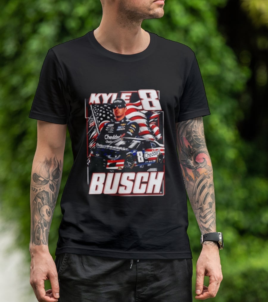 Kyle Busch 8 Cheddar's Racing With American Flag T-Shirt