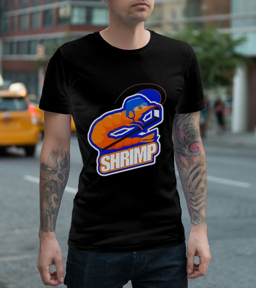 San Jose Shrimp Hockey Team Logo With Hockey Stick And Helmet T-Shirt