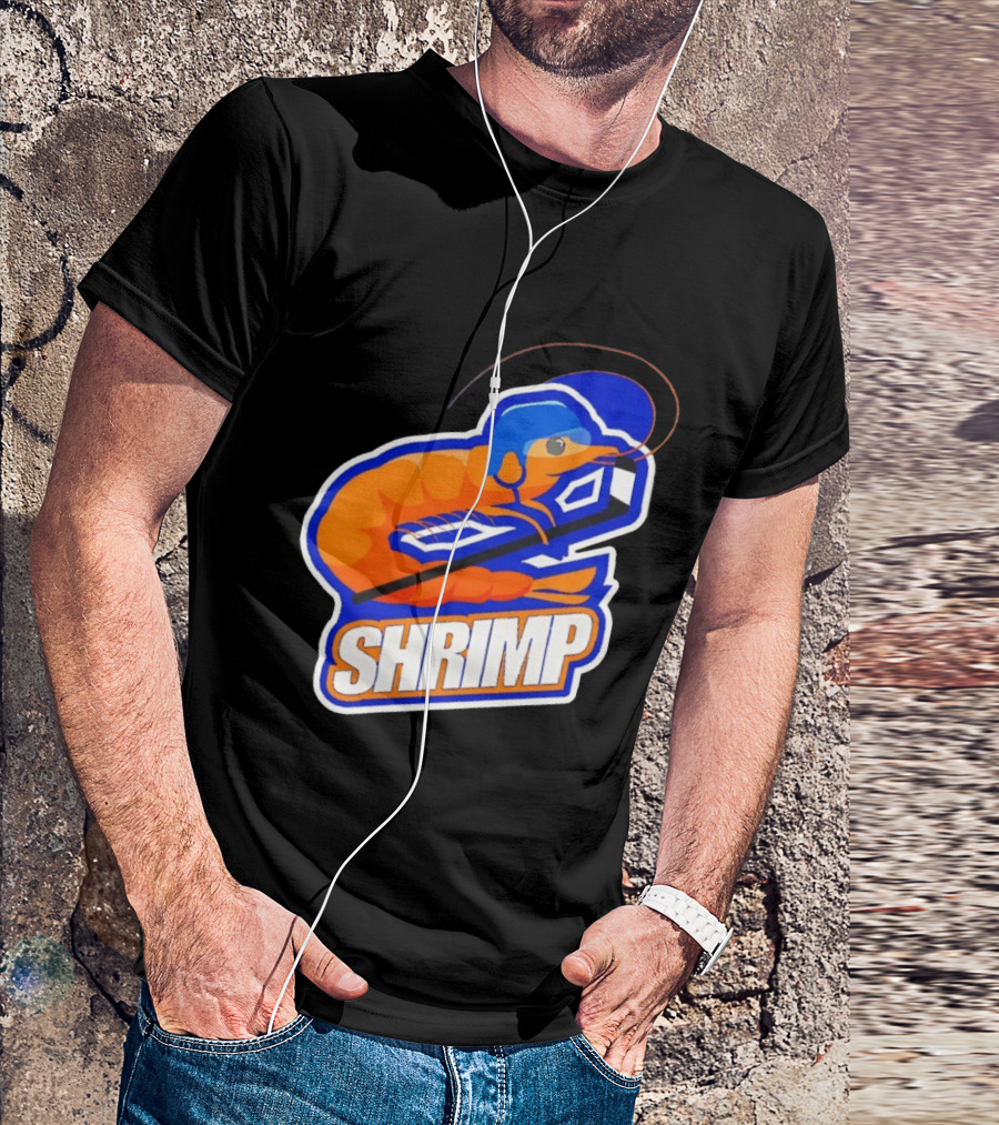 San Jose Shrimp Hockey Team Logo With Hockey Stick And Helmet T-Shirt