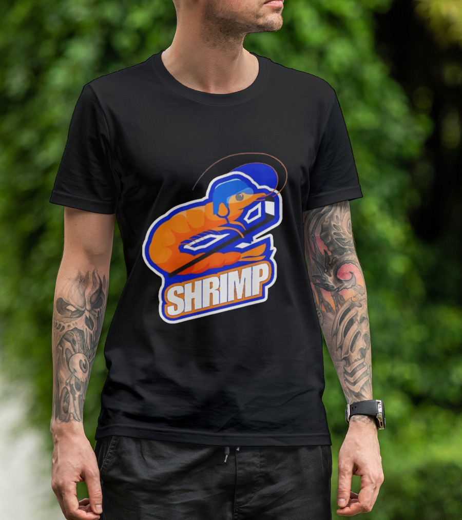 San Jose Shrimp Hockey Team Logo With Hockey Stick And Helmet T-Shirt