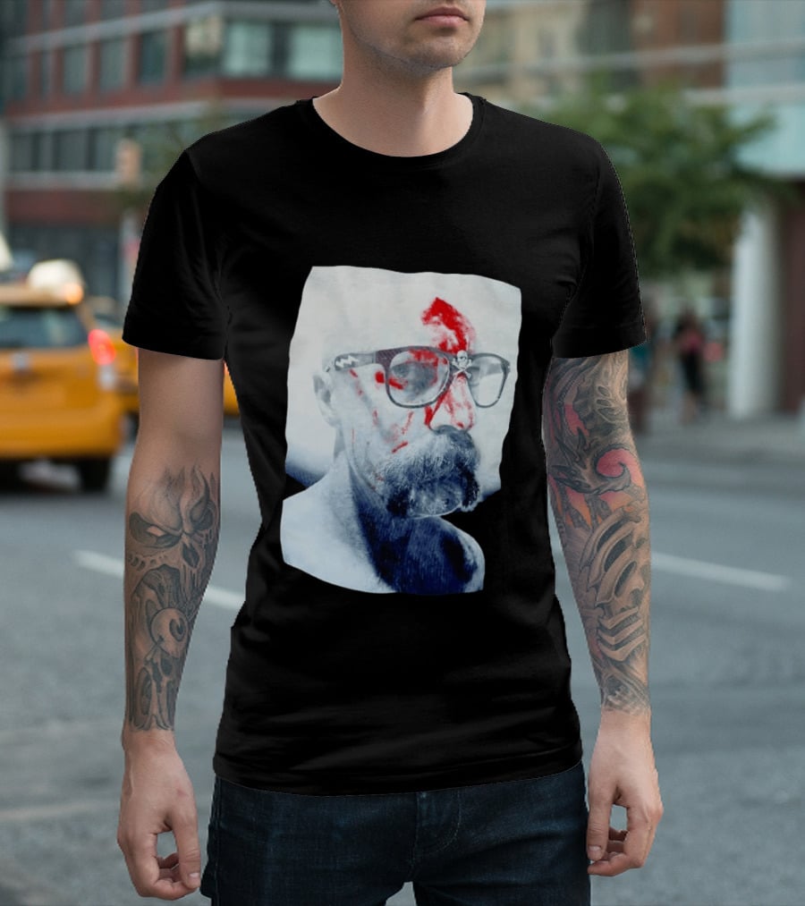 Bald Man With Bloody Beard And Skull Glasses T-Shirt