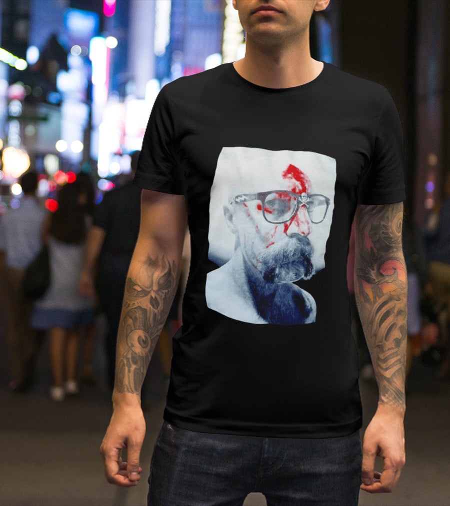 Bald Man With Bloody Beard And Skull Glasses T-Shirt