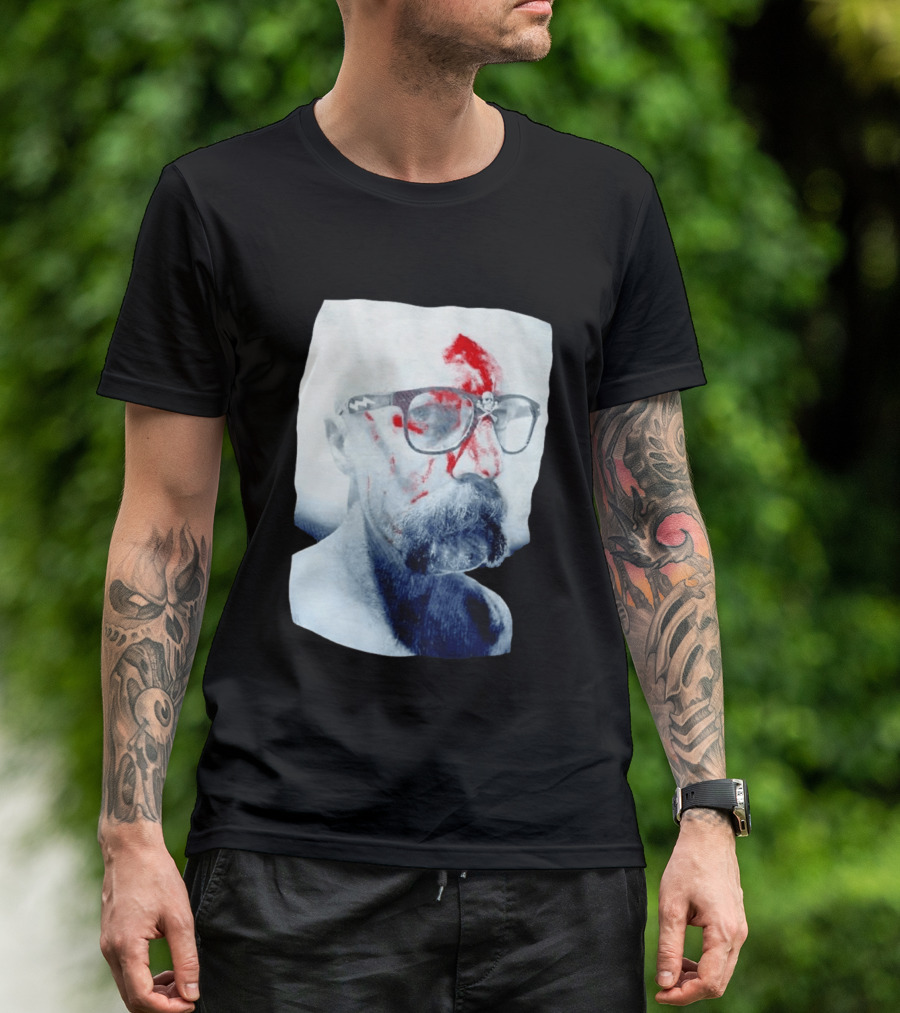 Bald Man With Bloody Beard And Skull Glasses T-Shirt