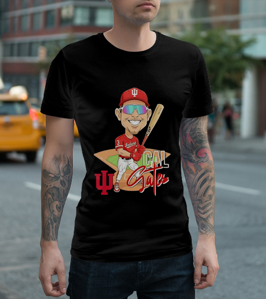 Cal Gates Indiana Hoosiers Baseball Caricature With Indiana University T-Shirt