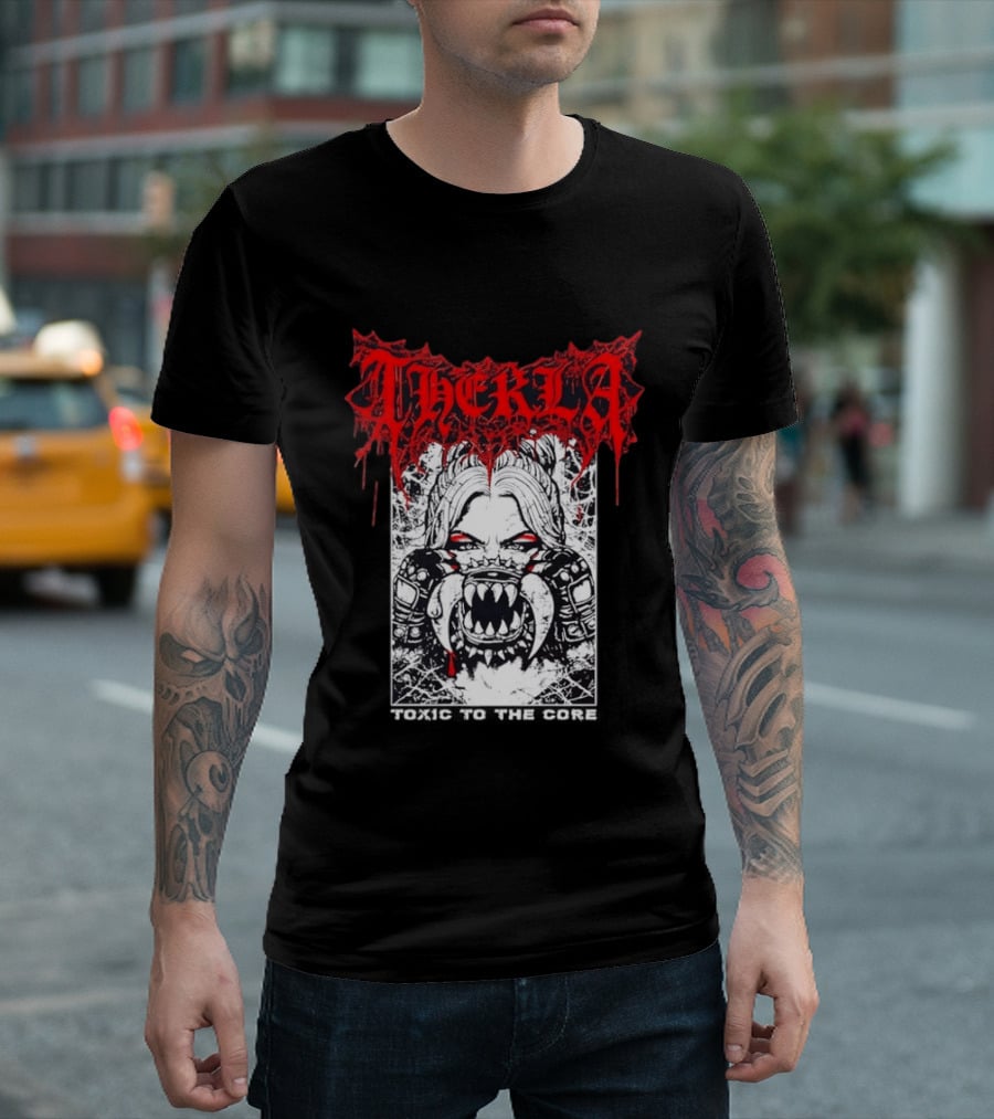 Therkla Toxic To The Core Female Demon Mouth Red Eyes Dripping Blood T-Shirt