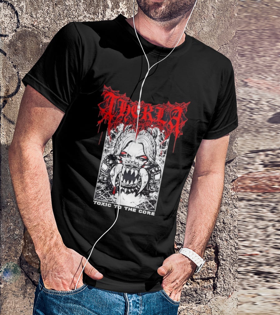 Therkla Toxic To The Core Female Demon Mouth Red Eyes Dripping Blood T-Shirt