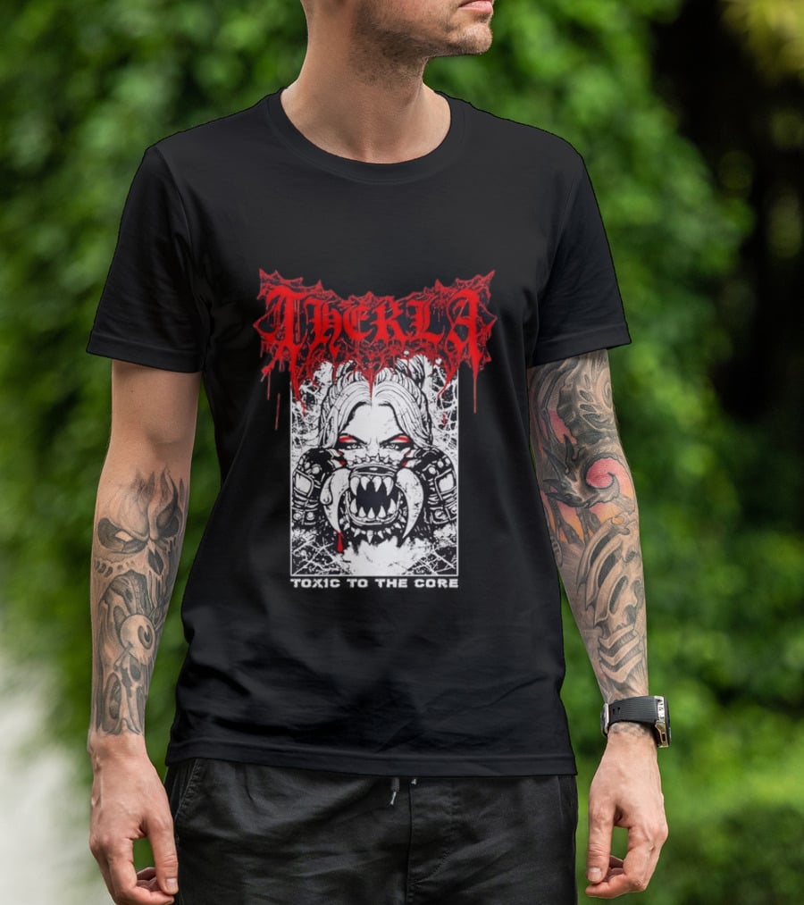 Therkla Toxic To The Core Female Demon Mouth Red Eyes Dripping Blood T-Shirt