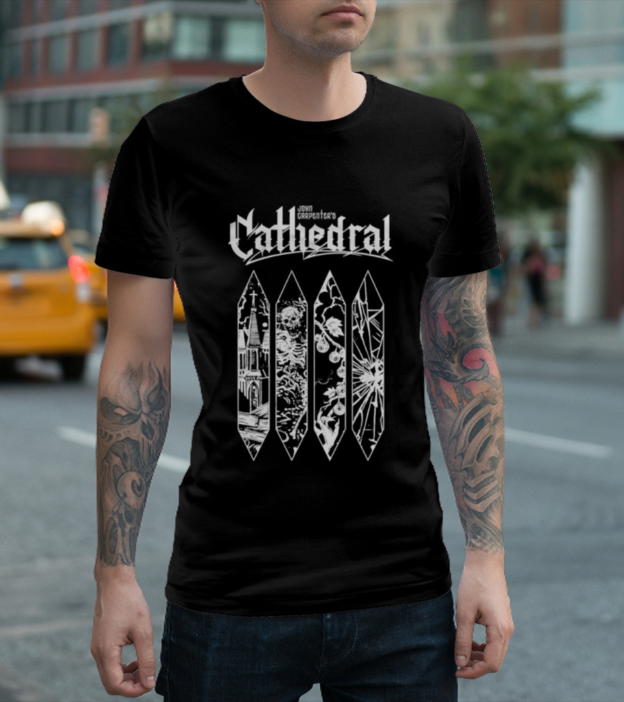 John Carpenter Cathedral Gothic Horror Church Windows Stained Glass T-Shirt