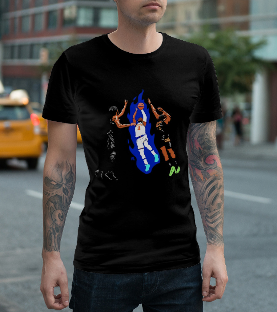 New York 11 Basketball Player Blue Flames Action Scene T-Shirt