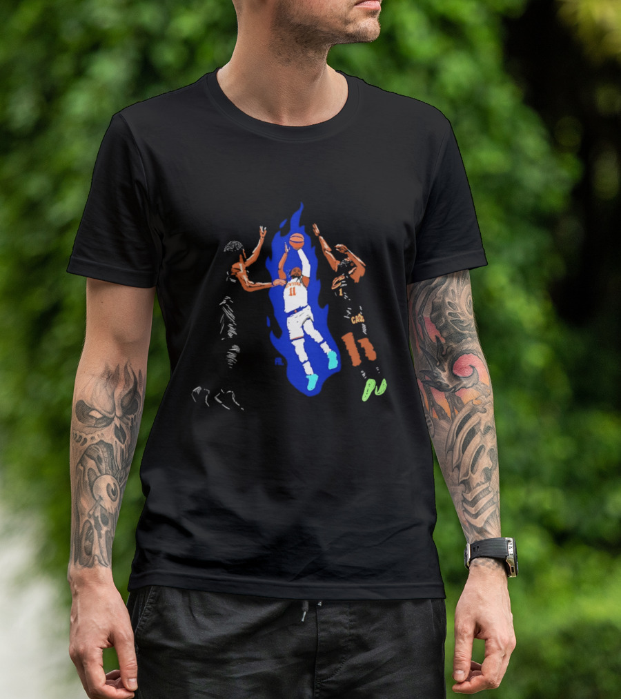 New York 11 Basketball Player Blue Flames Action Scene T-Shirt