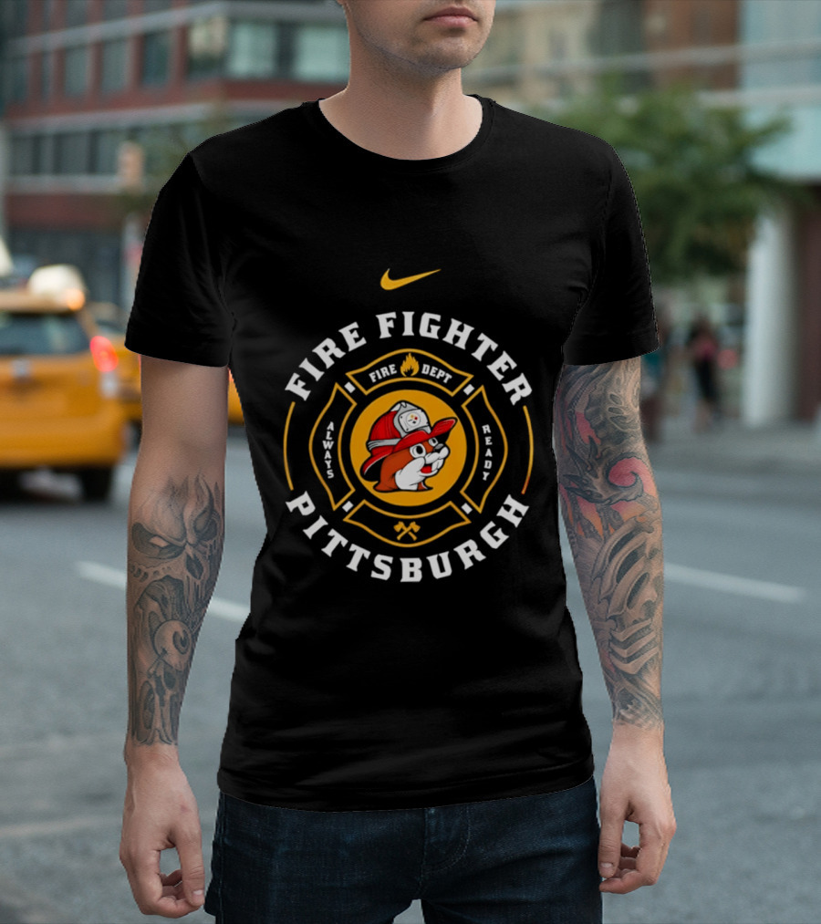 Pittsburgh Firefighter Maltese Cross Buc Ee's Nike Steelers T-Shirt