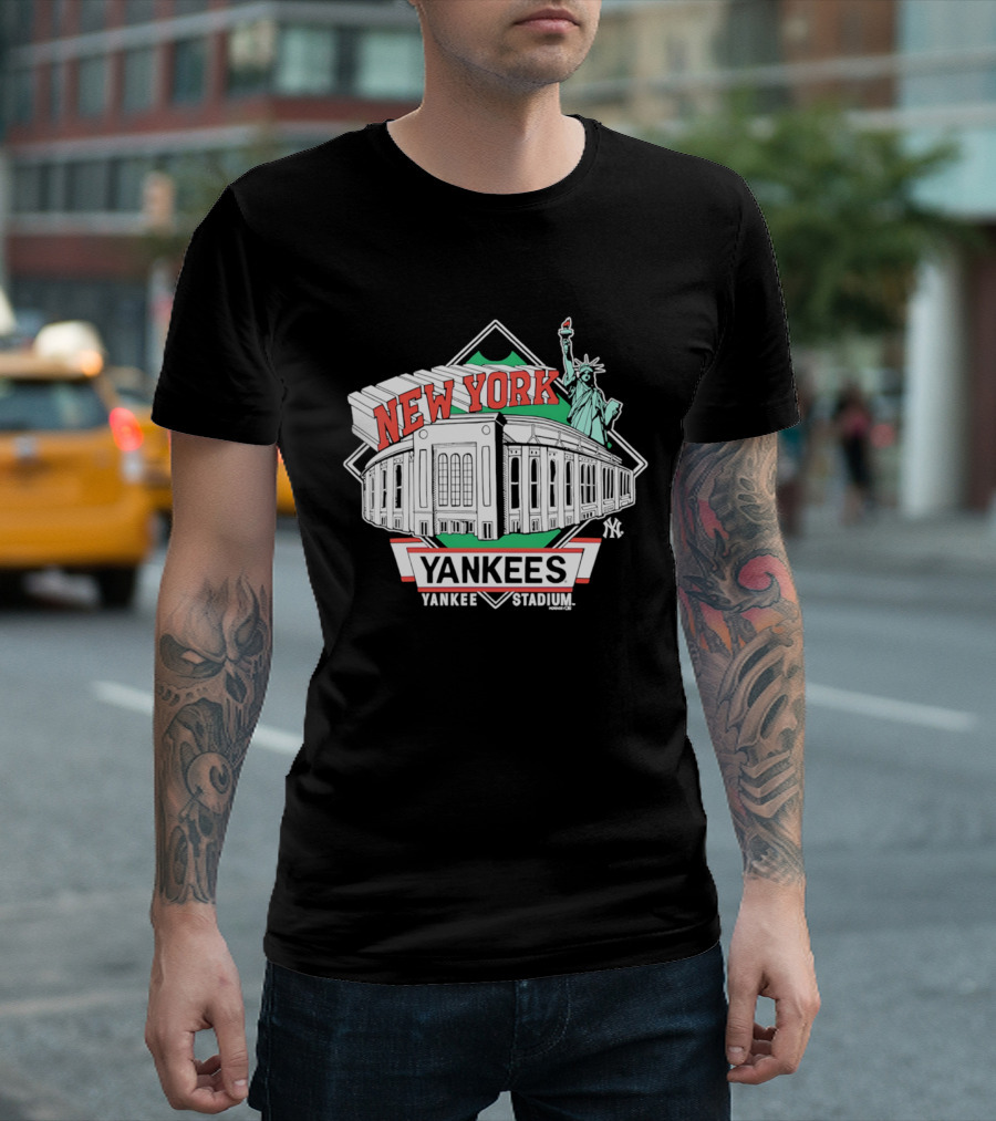 New York Yankees Yankee Stadium Facade Statue Of Liberty T-Shirt