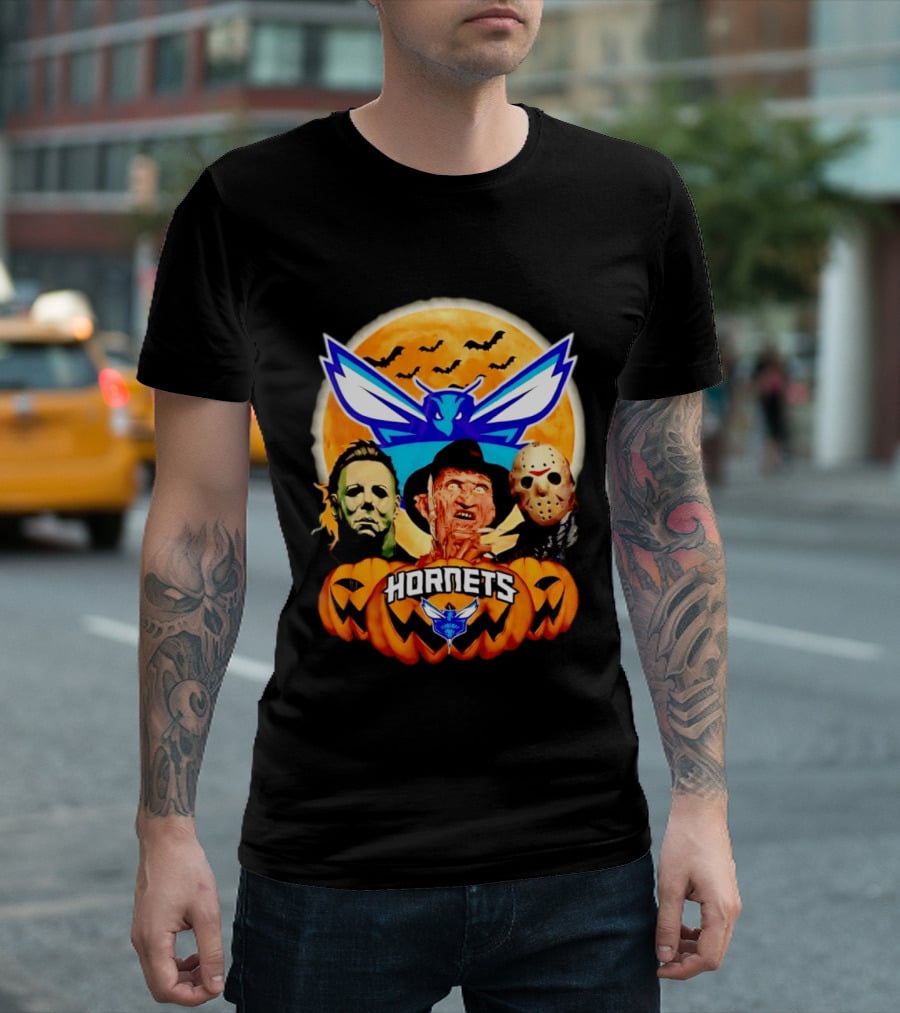 Halloween Horror Characters Freddy Jason Michael Myers Charlotte Hornets T-Shirt
