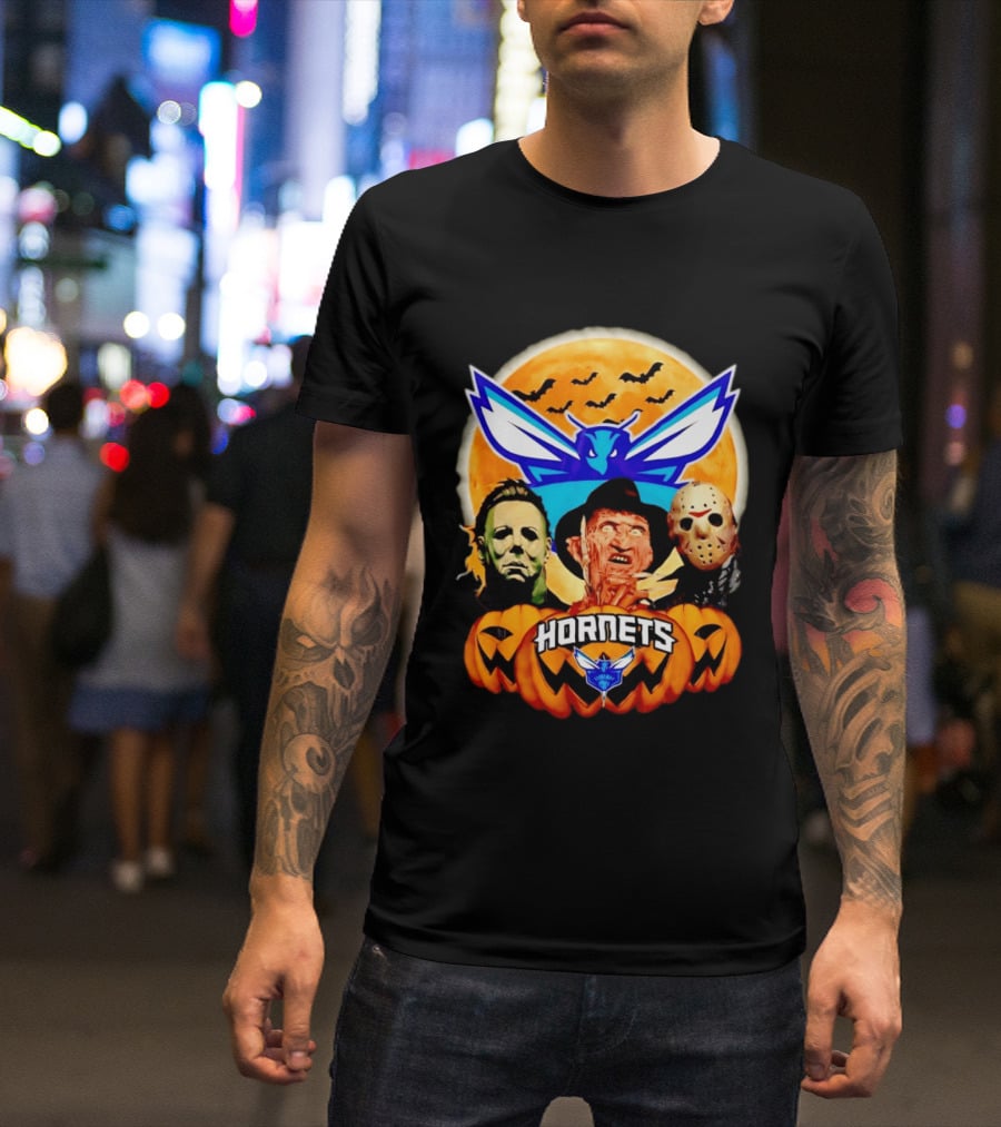 Halloween Horror Characters Freddy Jason Michael Myers Charlotte Hornets T-Shirt
