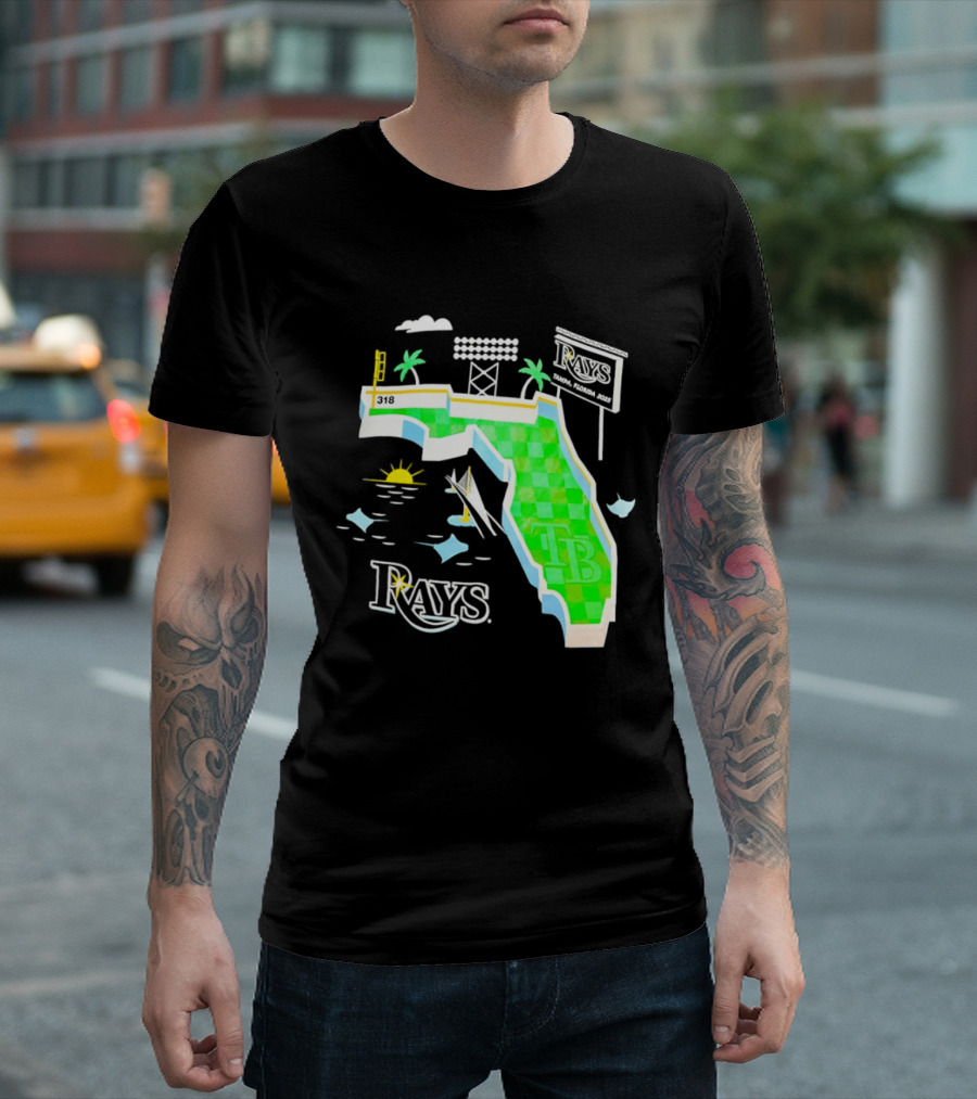 Tampa Bay Rays Florida Map TB Stadium Palms And Sunshine T-Shirt