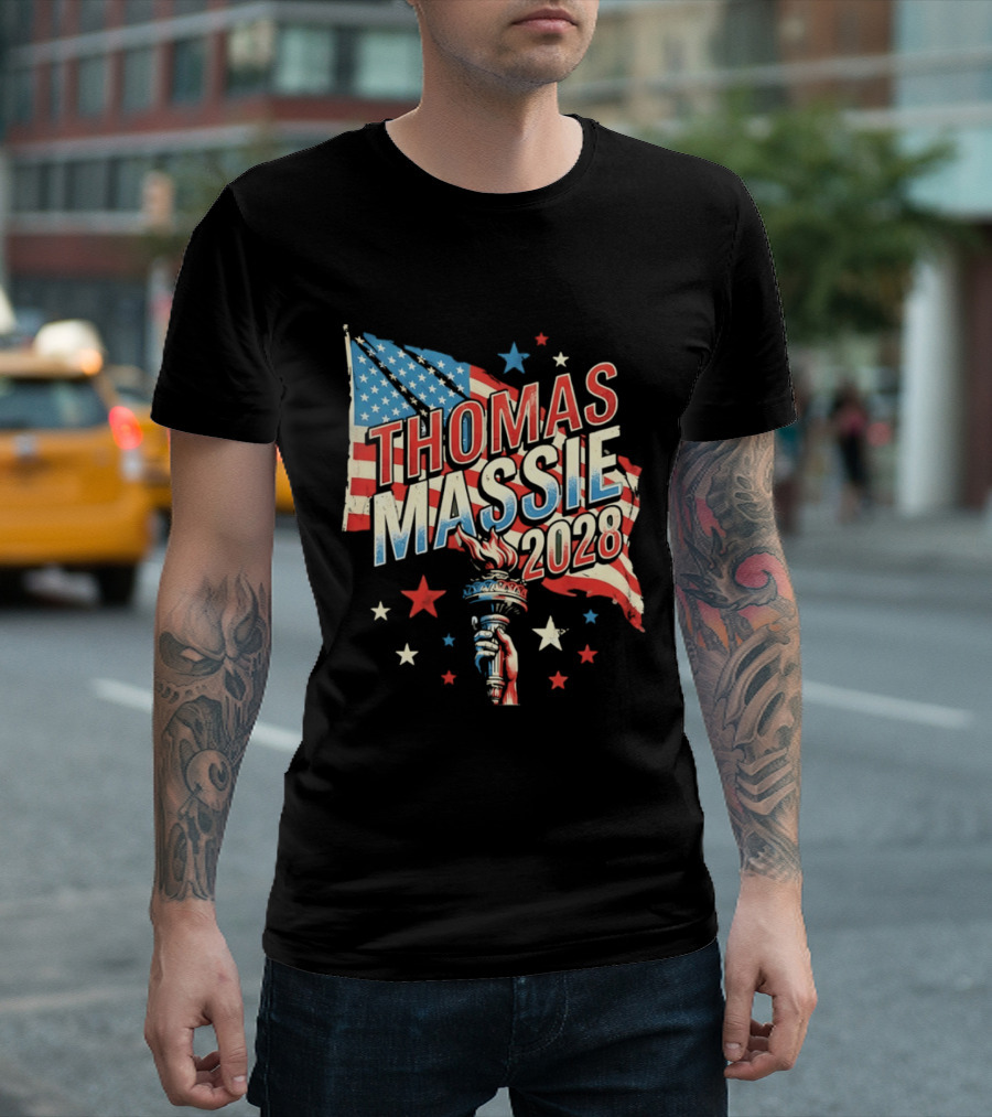 Thomas Massie 2028 American Flag Liberty Torch Stars T-Shirt