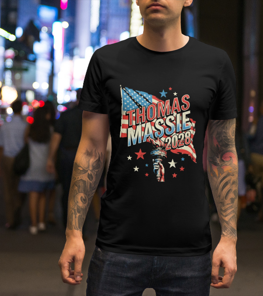 Thomas Massie 2028 American Flag Liberty Torch Stars T-Shirt