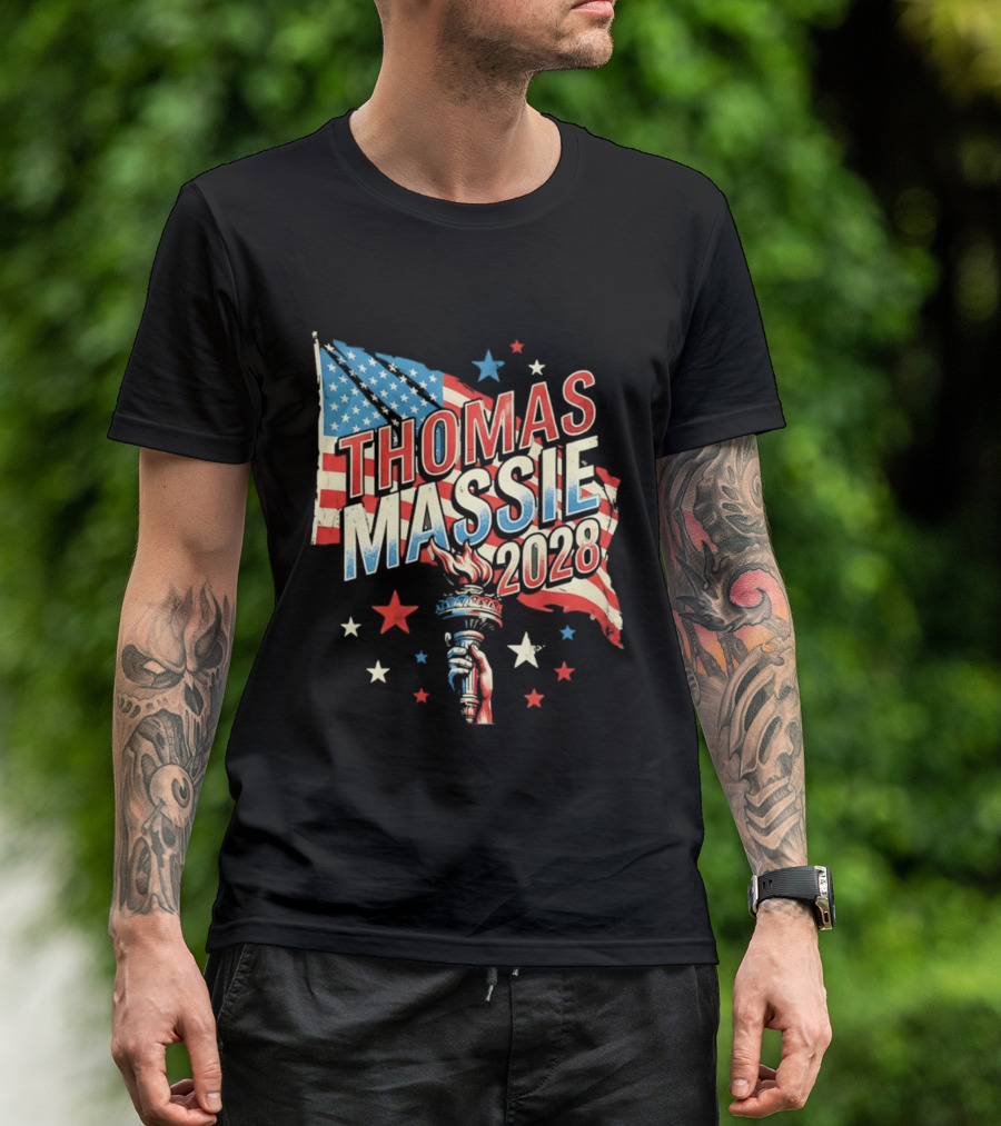 Thomas Massie 2028 American Flag Liberty Torch Stars T-Shirt