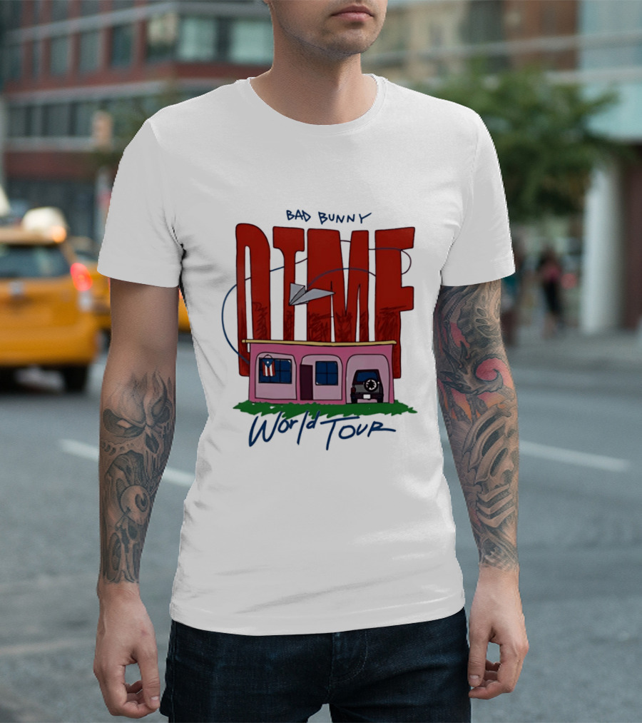 Bad Bunny Dtmf World Tour 2026 Paper Airplane Pink House Jeep T-Shirt