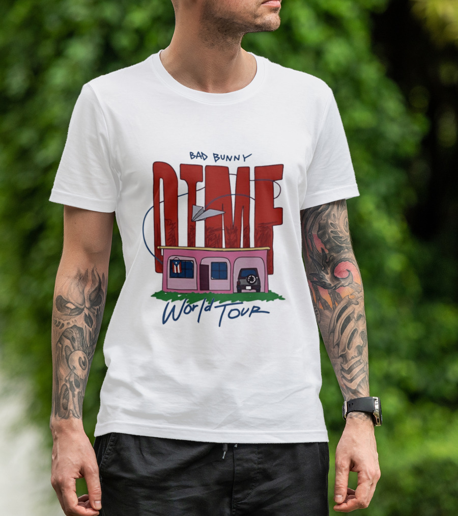Bad Bunny Dtmf World Tour 2026 Paper Airplane Pink House Jeep T-Shirt