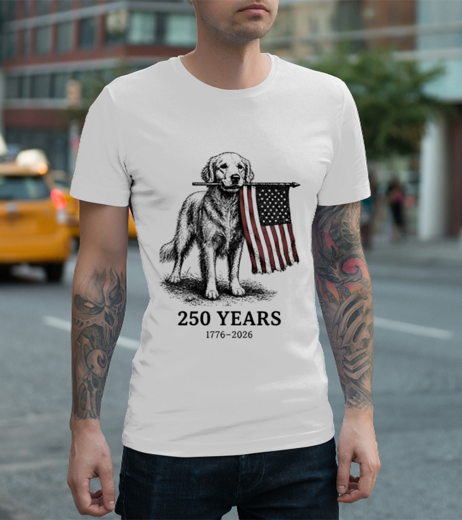 Golden Retriever American Flag 250 Years 1776 2026 T-Shirt
