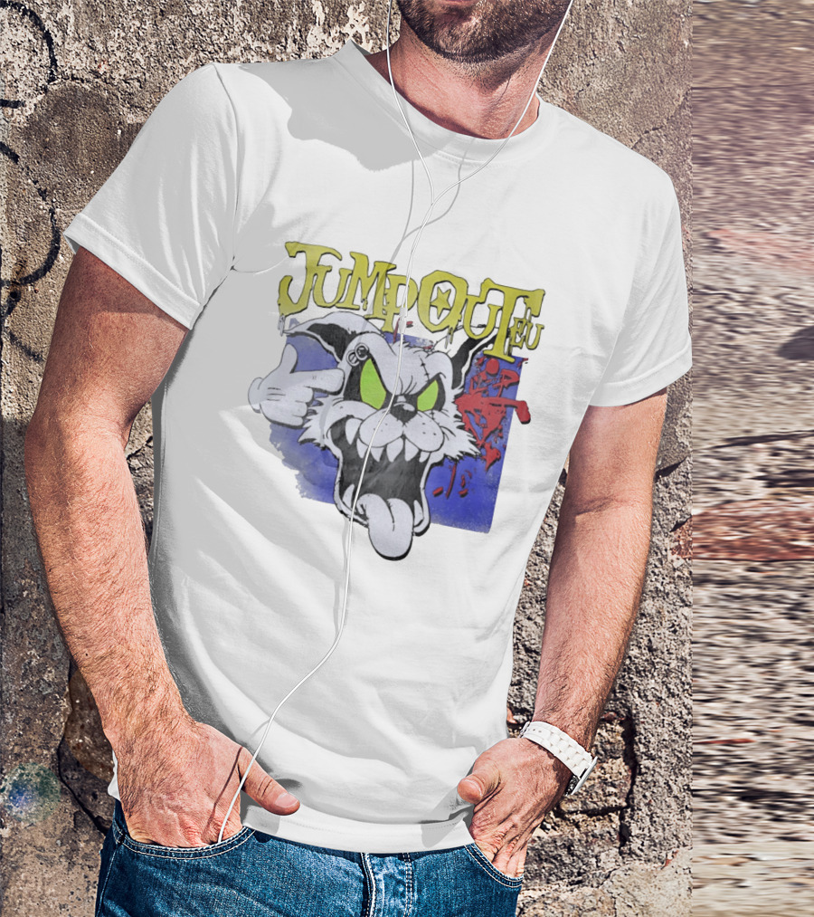 Jumpouteu Pop Culture Cat Creature Teeth Tongue Glove Eyes T-Shirt