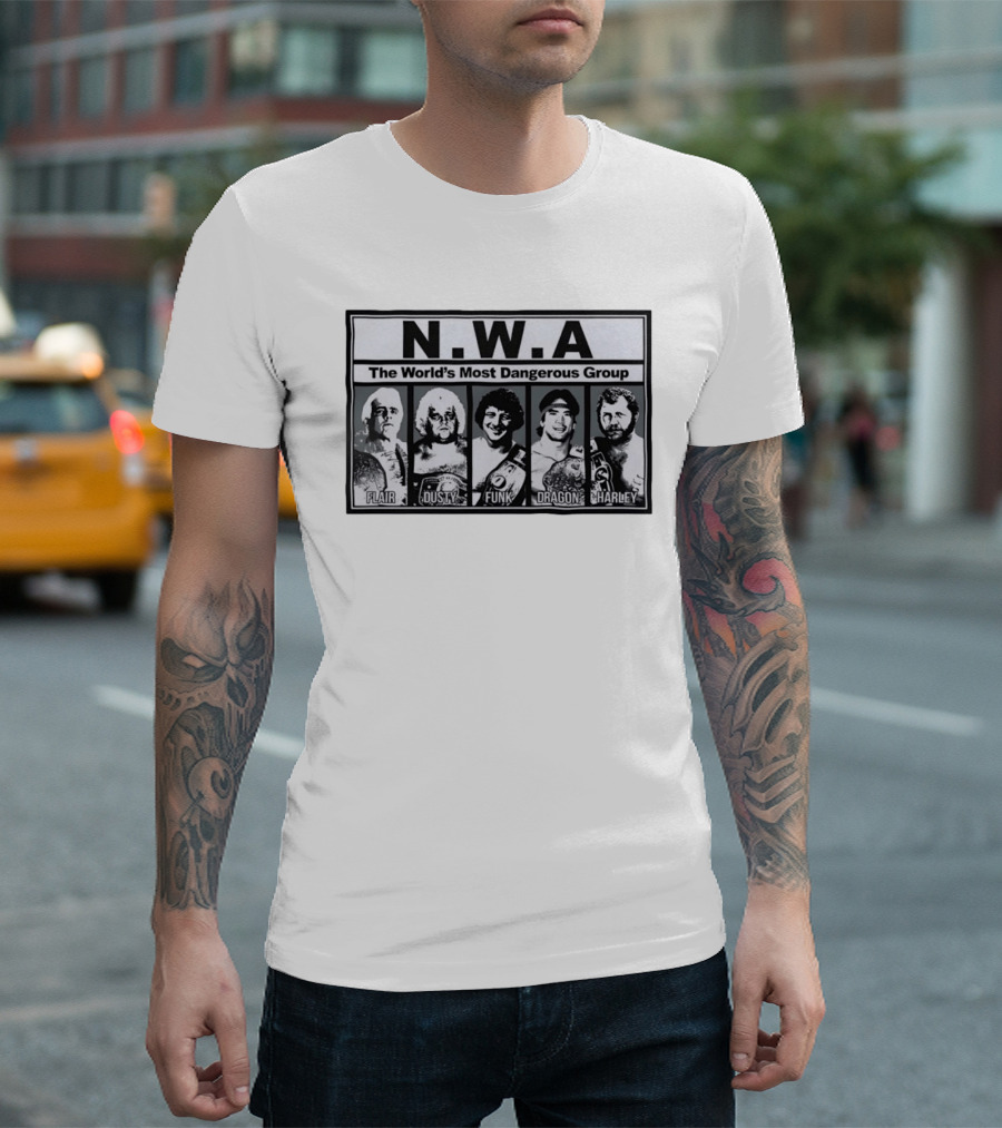 NWA The World's Most Dangerous Group Flair Dusty Funk Dragon Harley T-Shirt