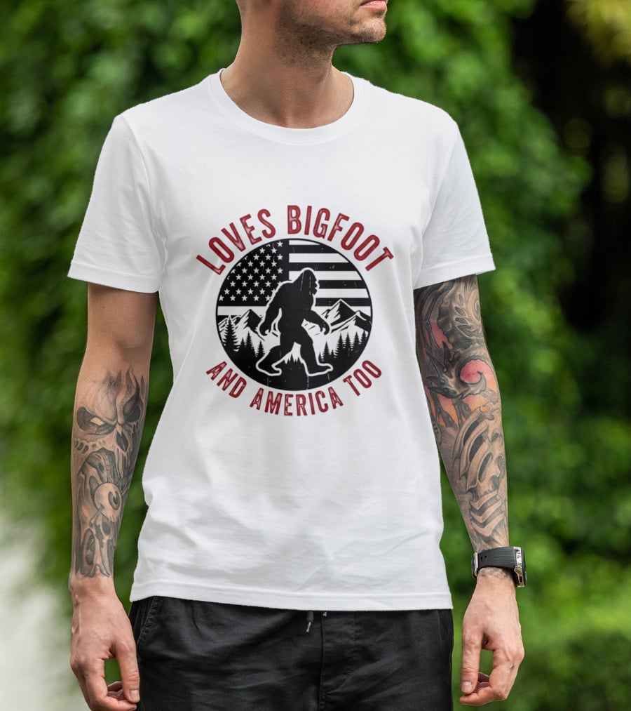 Sasquatch Cryptozoology America Loves Bigfoot And United States Too T-Shirt