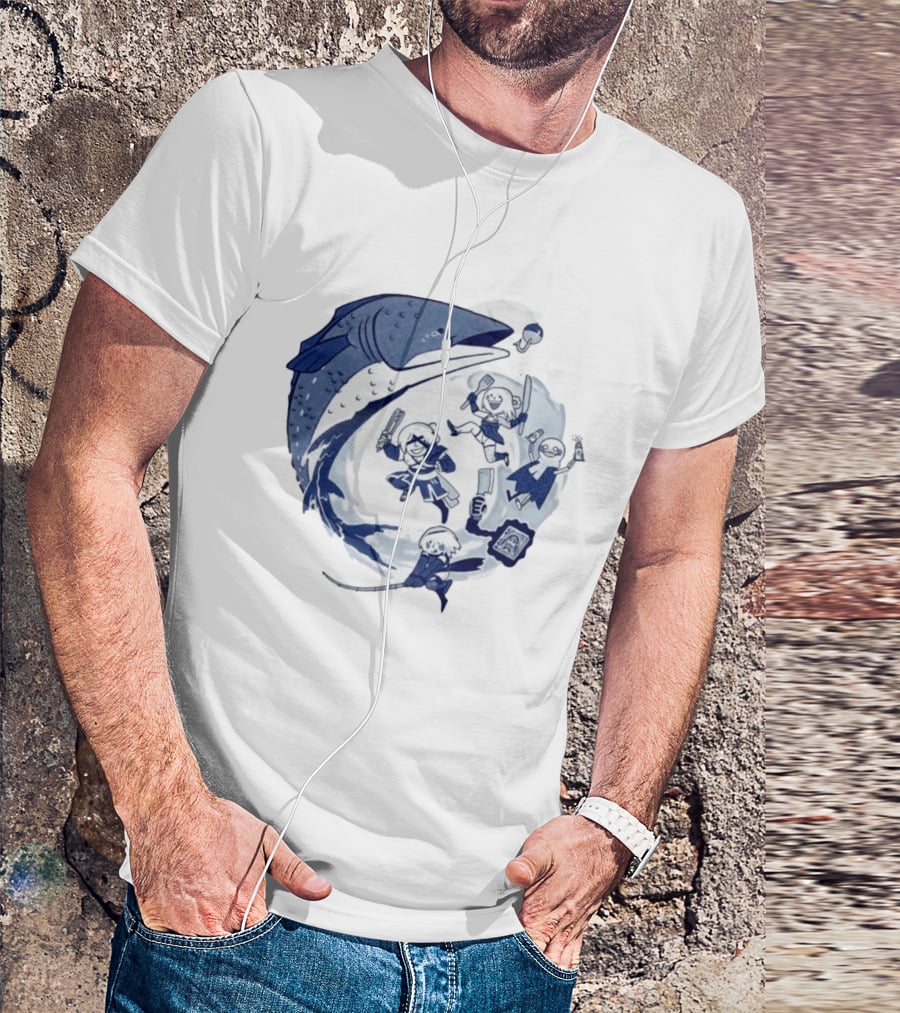 NieR Automata 2B Fishing Cooking Game Characters Wave T-Shirt
