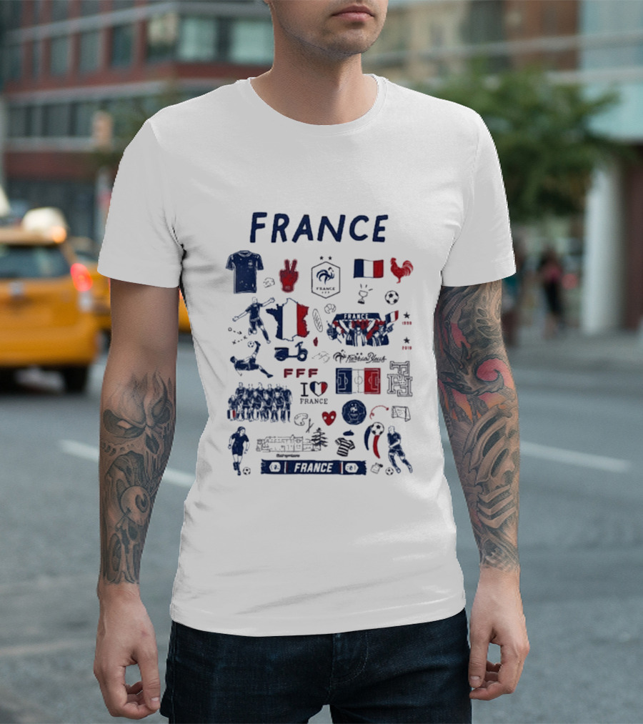 France National Team Vive La Fete Women's Impressions I Heart France Football Rooster Peace V Marque Repere Block Letters FFF T-Shirt