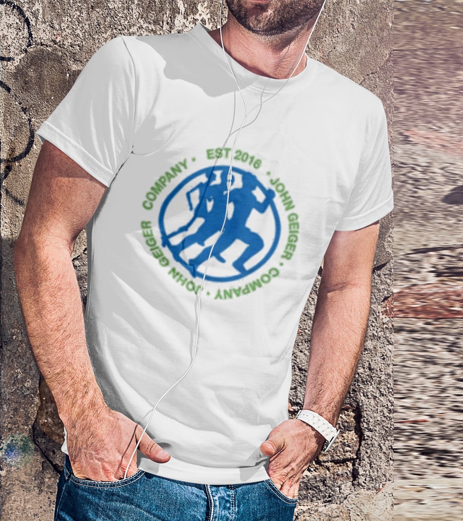John Geiger Company Est 2016 Blue Running Figures T-Shirt